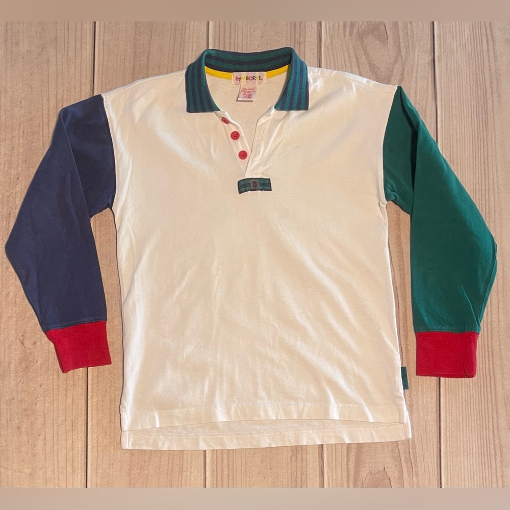 Vintage Gymboree 90s Size XXL Rainbow Tags Colorblock Long Sleeve Polo